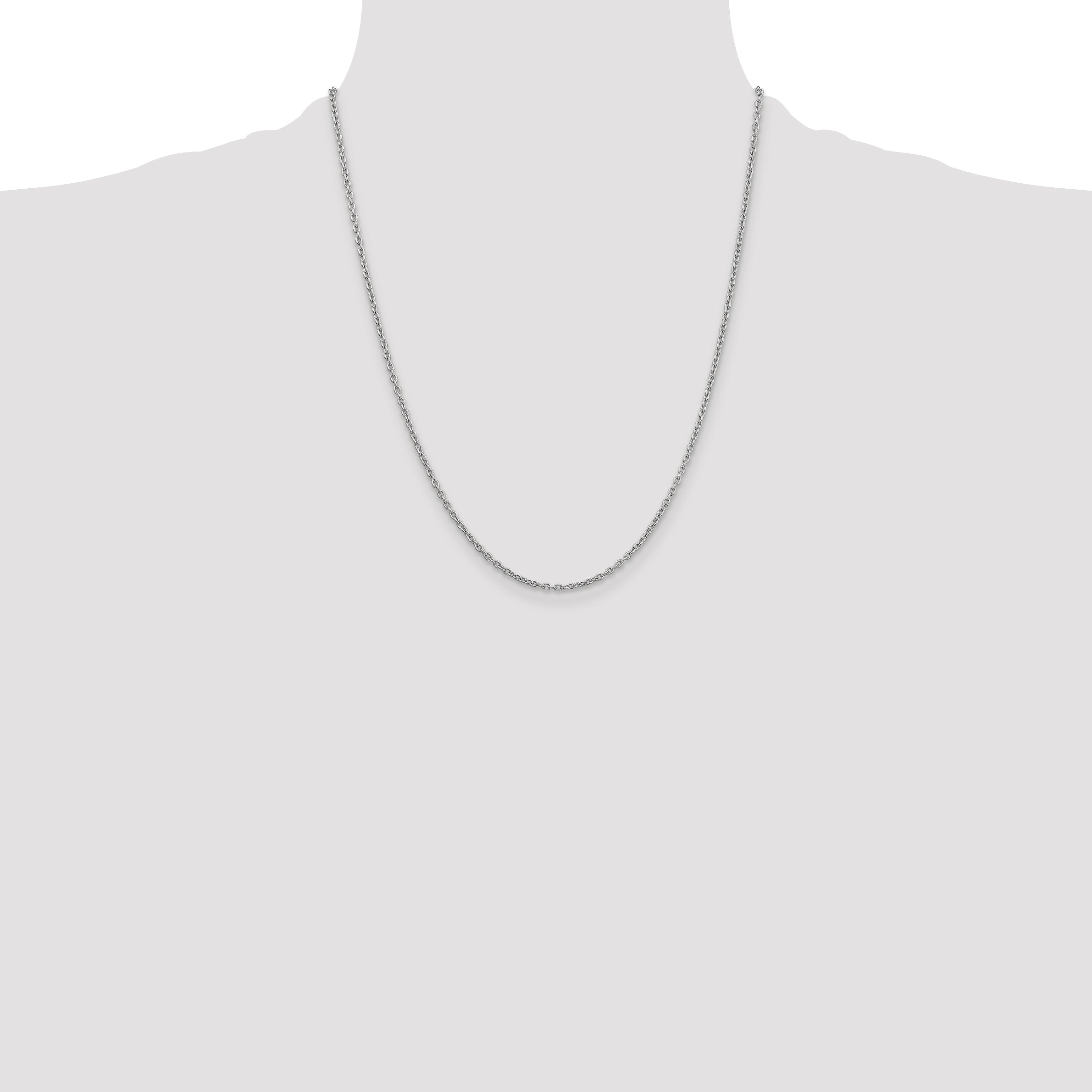 14K White Gold 2mm Round Open Link Cable with Lobster Clasp Chain