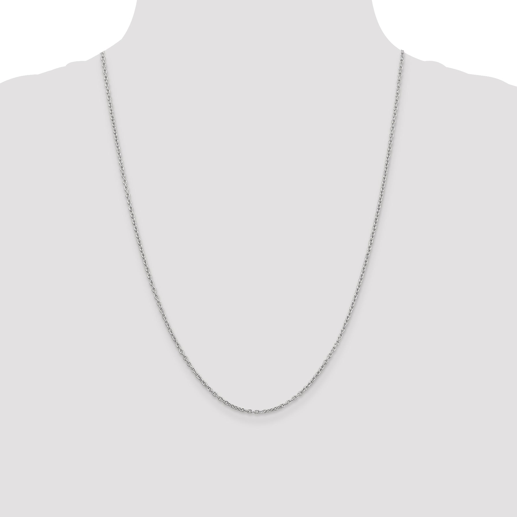 14K White Gold 2mm Round Open Link Cable with Lobster Clasp Chain