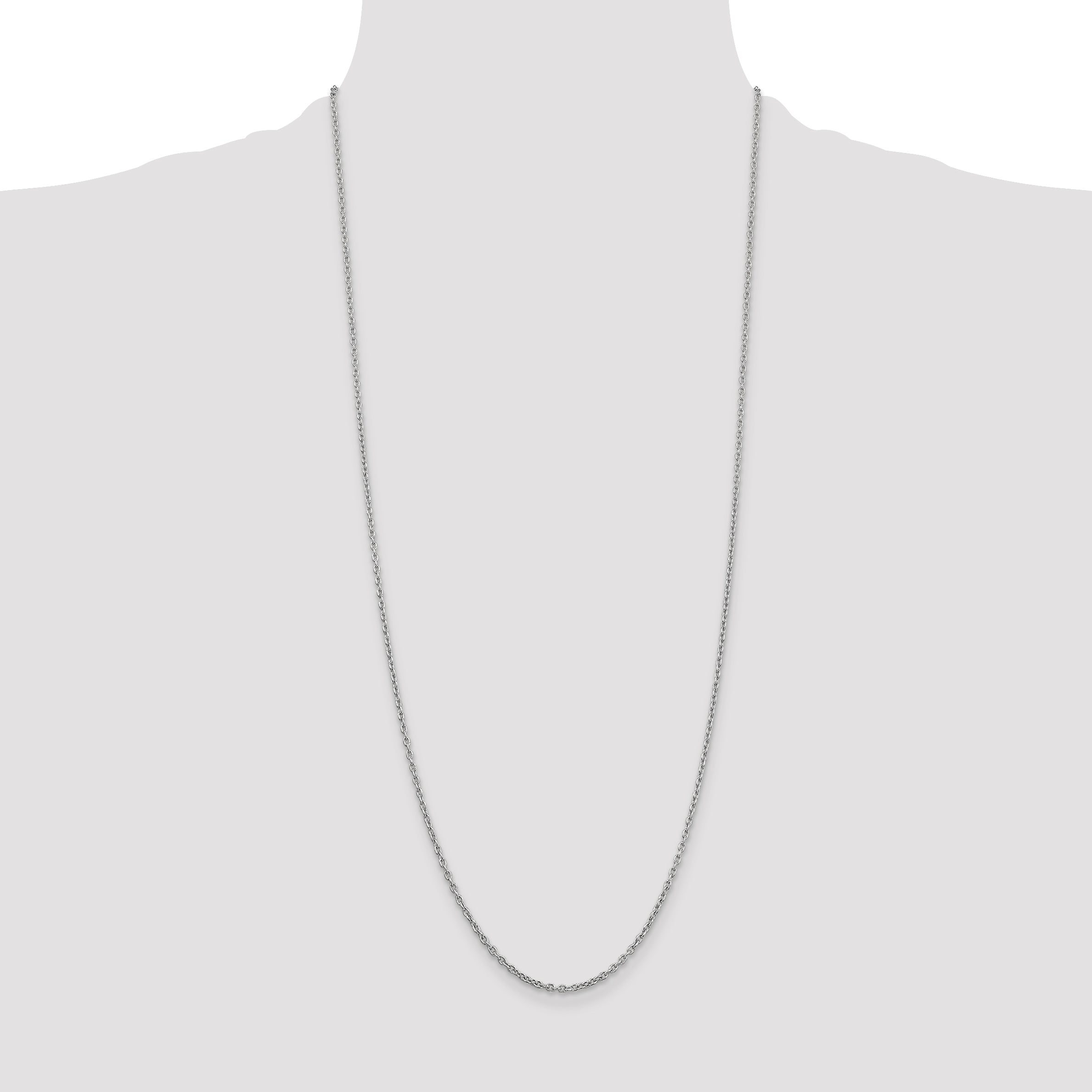 14K White Gold 2mm Round Open Link Cable with Lobster Clasp Chain
