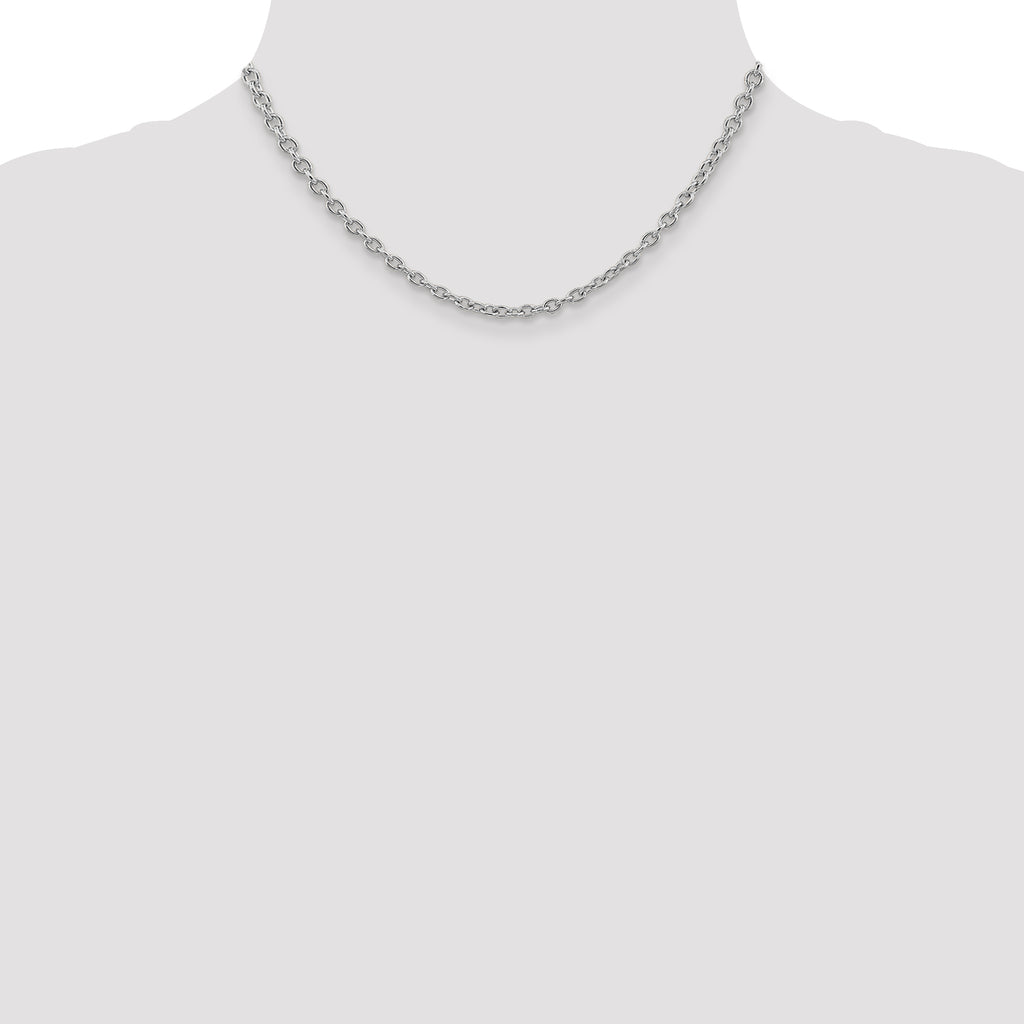 14K White Gold 3.2mm Round Open Link Cable with Lobster Clasp Chain