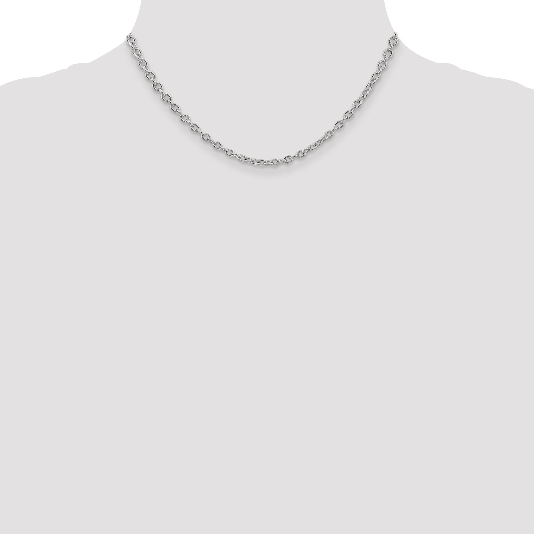 14K White Gold 3.2mm Round Open Link Cable with Lobster Clasp Chain