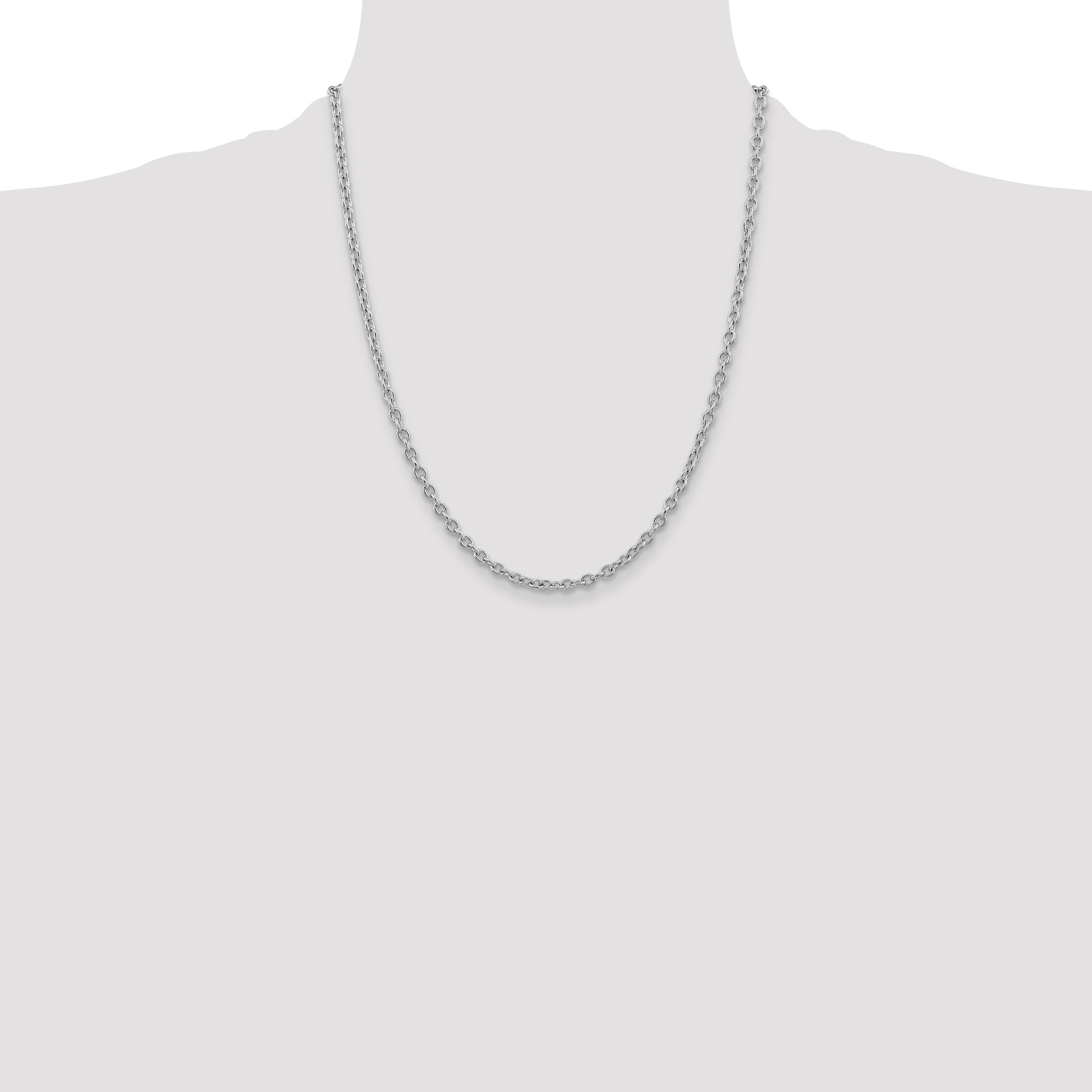 14K White Gold 3.2mm Round Open Link Cable with Lobster Clasp Chain