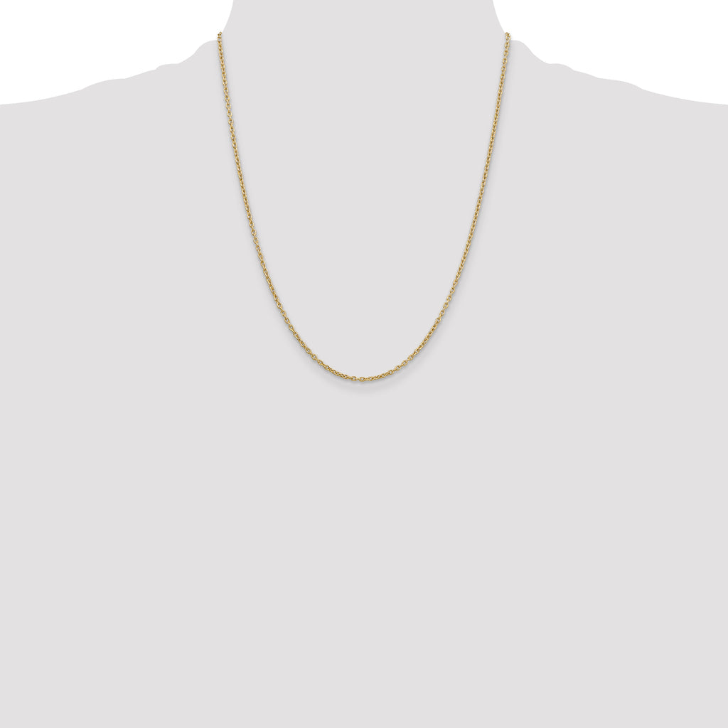 14K Yellow Gold Solid Cable Chain Necklace 2mm