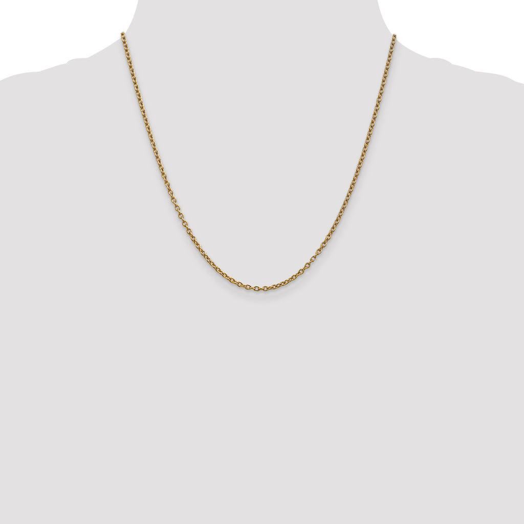 14K 2.4mm Round Open Link Cable with Lobster Clasp Chain