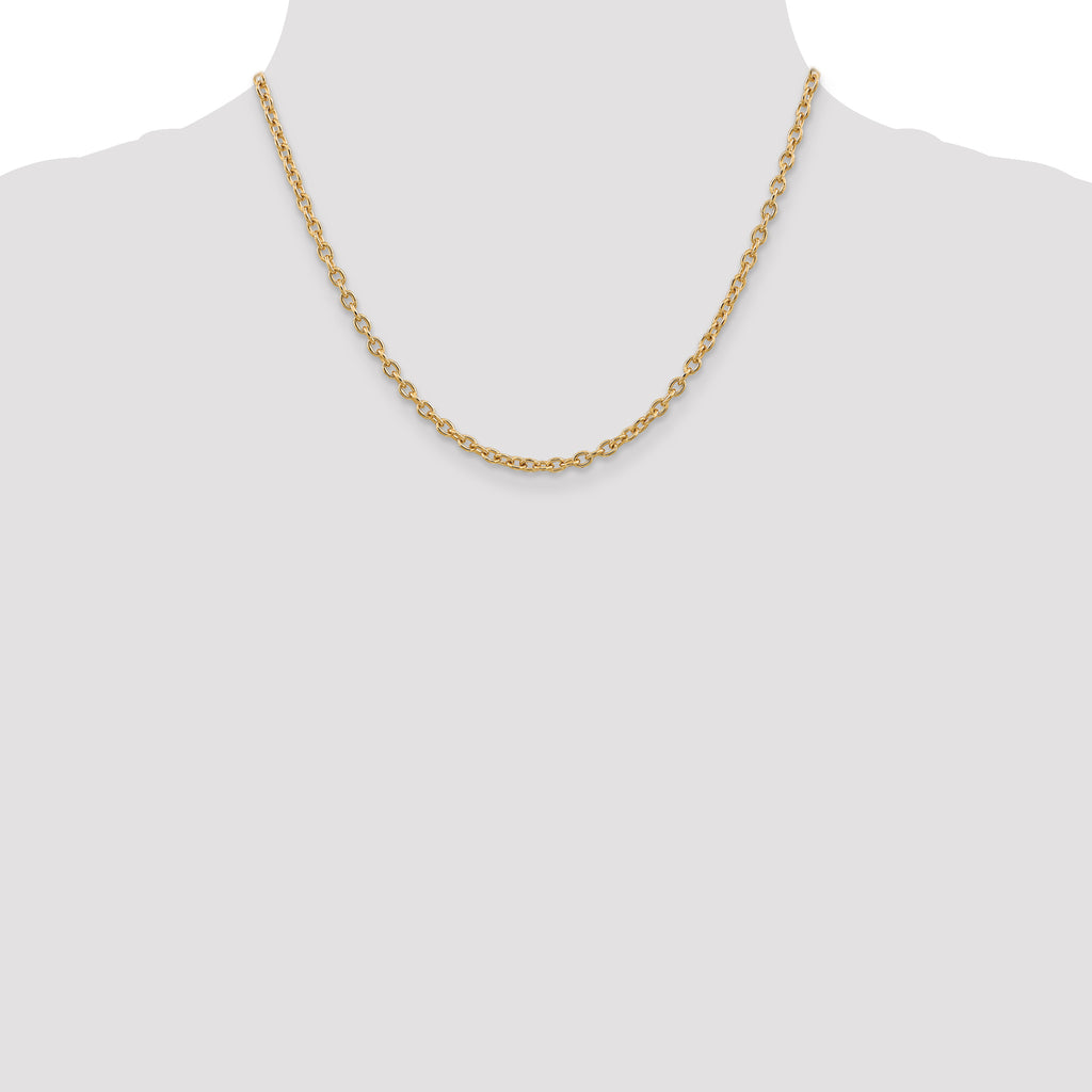 14K 3.2mm Round Open Link Cable with Lobster Clasp Chain