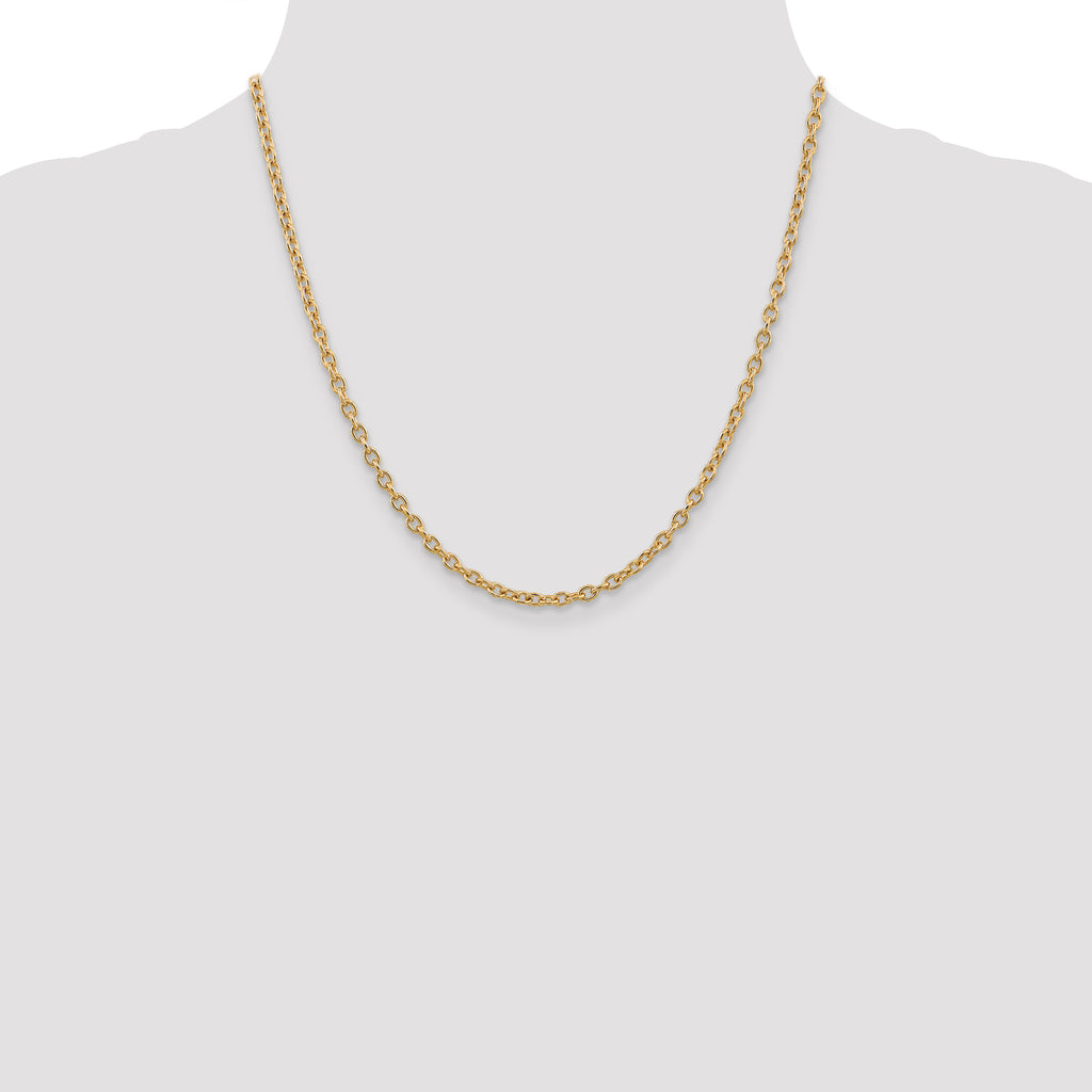 14K 3.2mm Round Open Link Cable with Lobster Clasp Chain