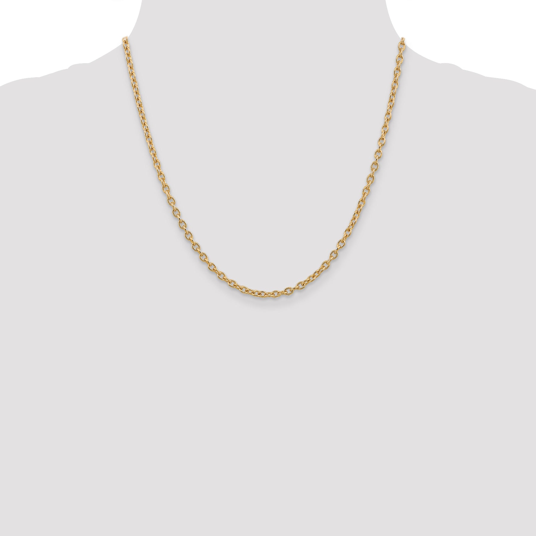 14K 3.2mm Round Open Link Cable with Lobster Clasp Chain