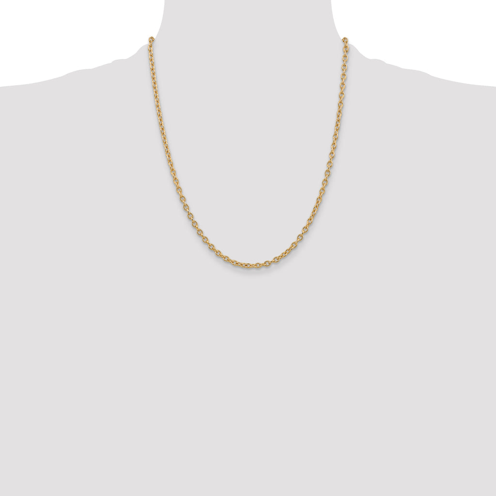14K 3.2mm Round Open Link Cable with Lobster Clasp Chain