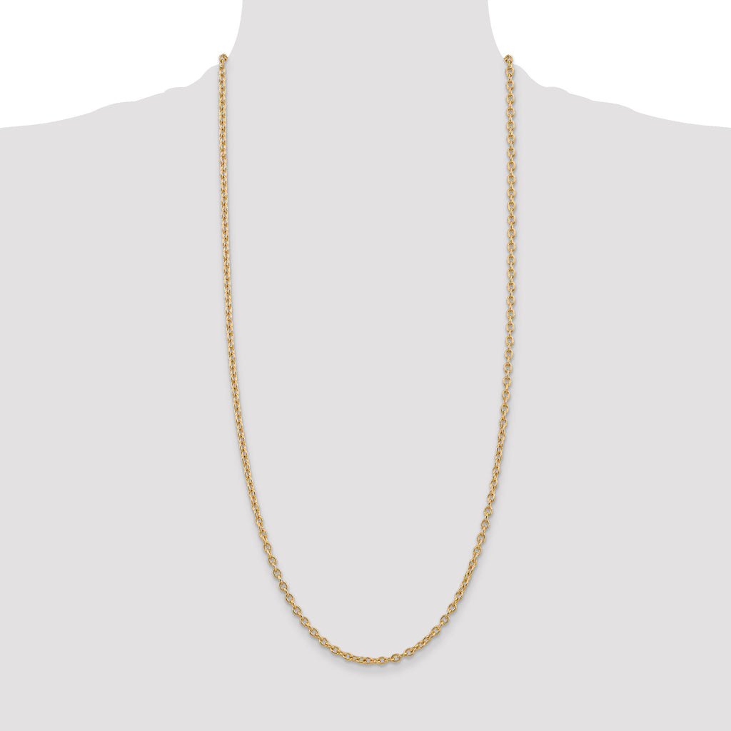 14K 3.2mm Round Open Link Cable with Lobster Clasp Chain