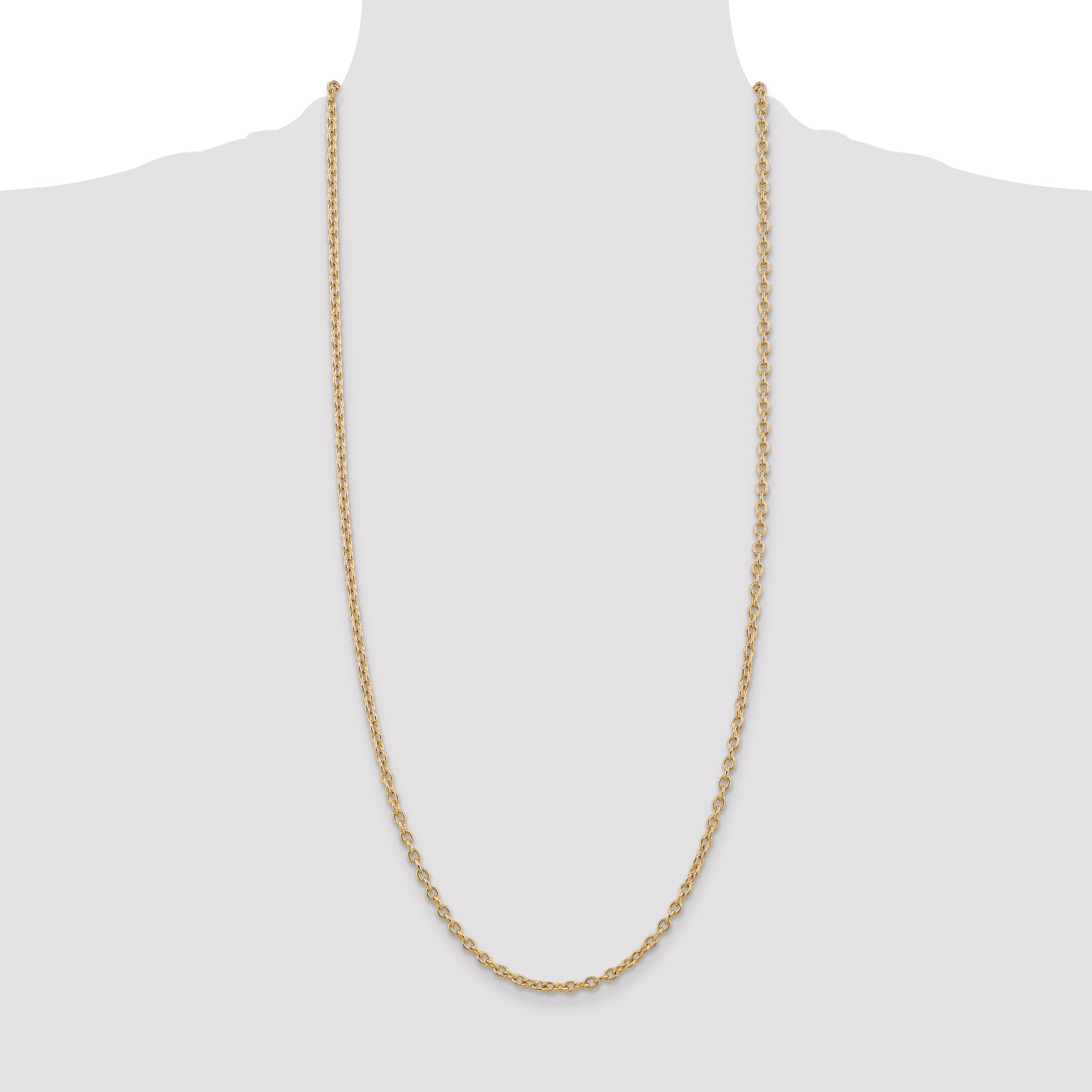14K 3.2mm Round Open Link Cable with Lobster Clasp Chain