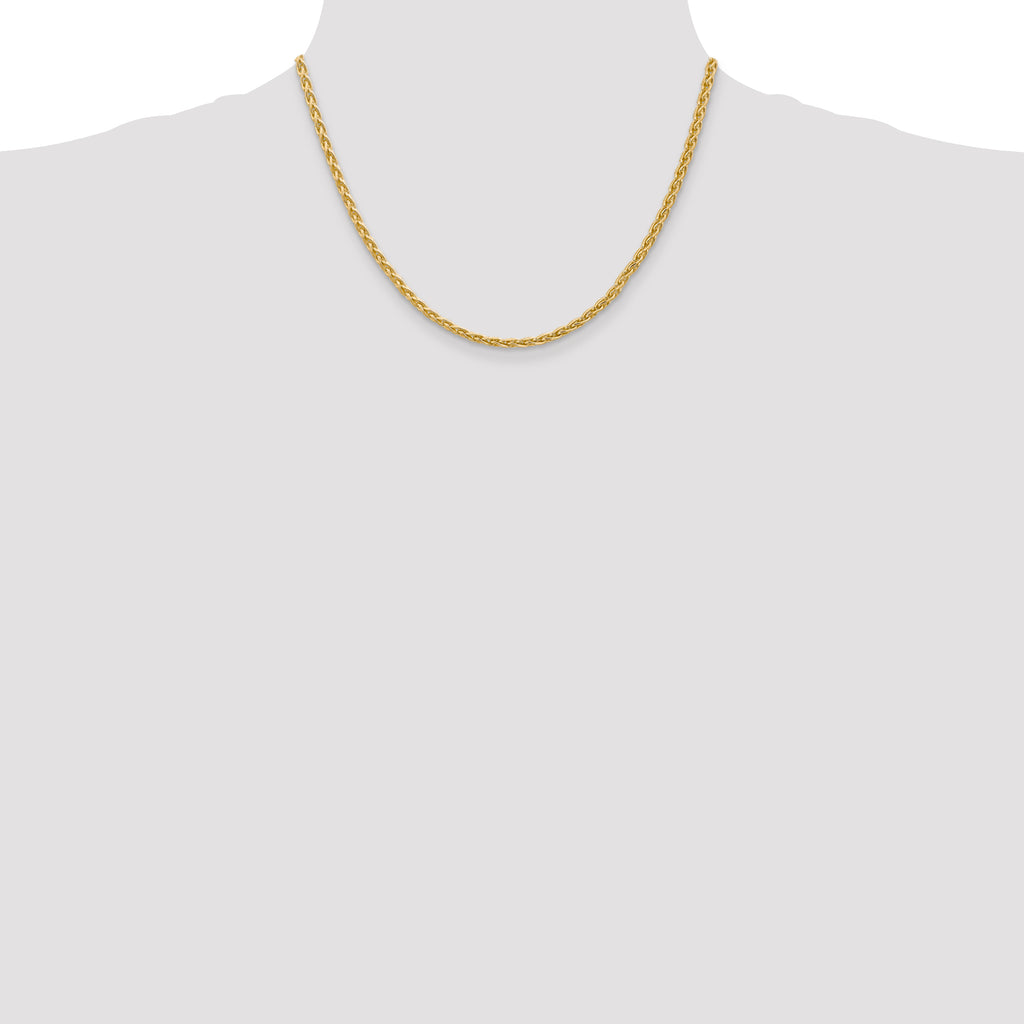 14K Yellow Gold Solid Wheat Chain Necklace 3mm