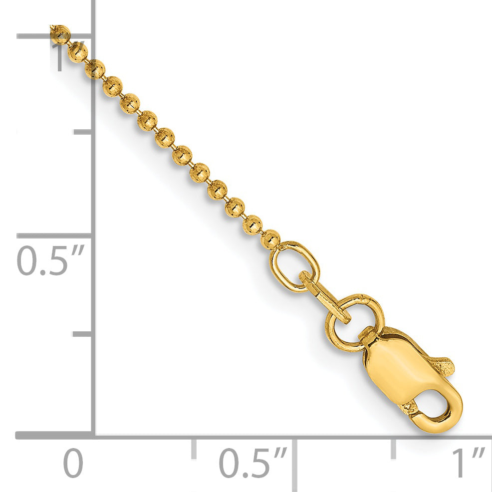 14K 9 inch 1.2mm Diamond-cut Beaded with Lobter Clasp Anklet Secondary image
