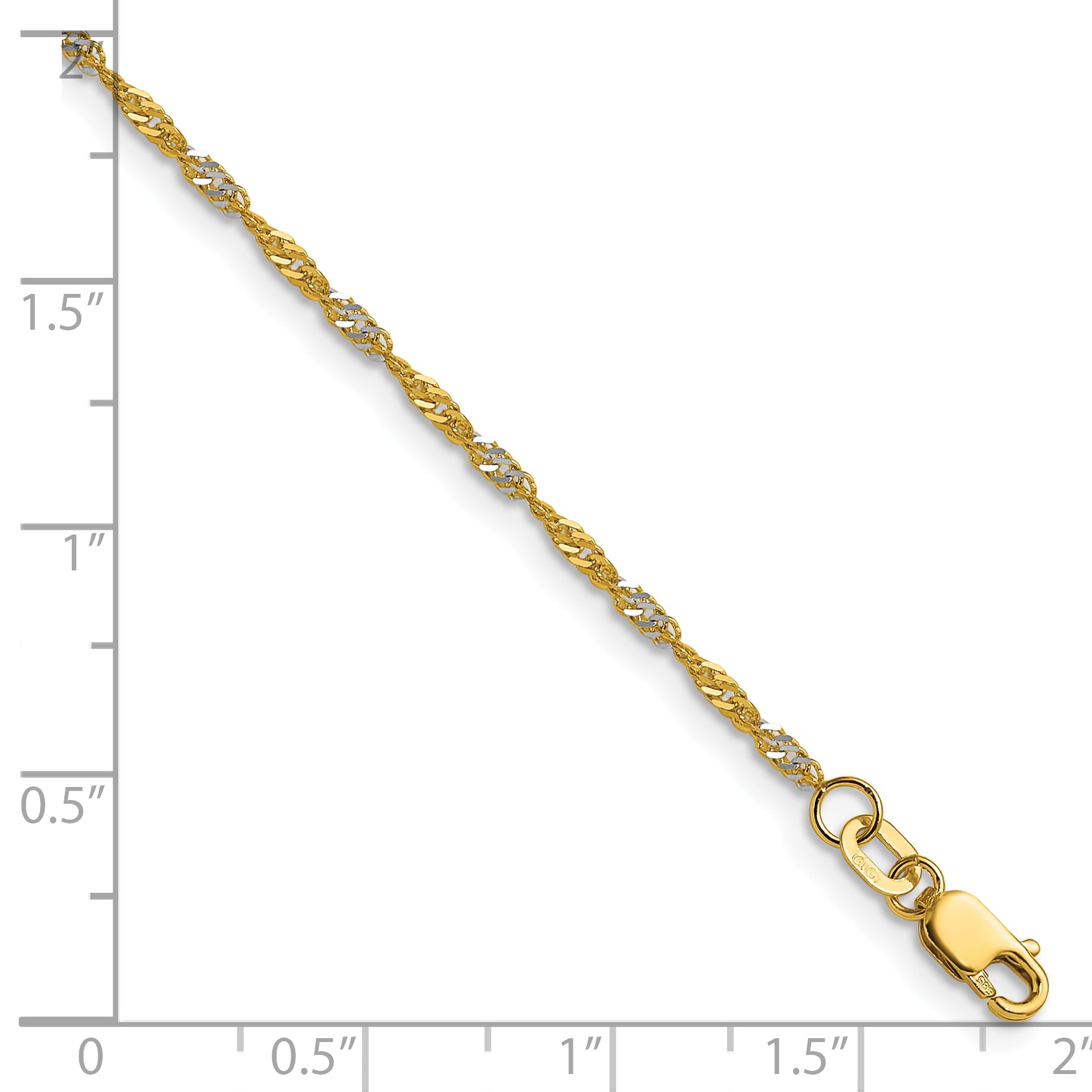 14k Yellow Gold with Rhodium 1.65mm Singapore Chain