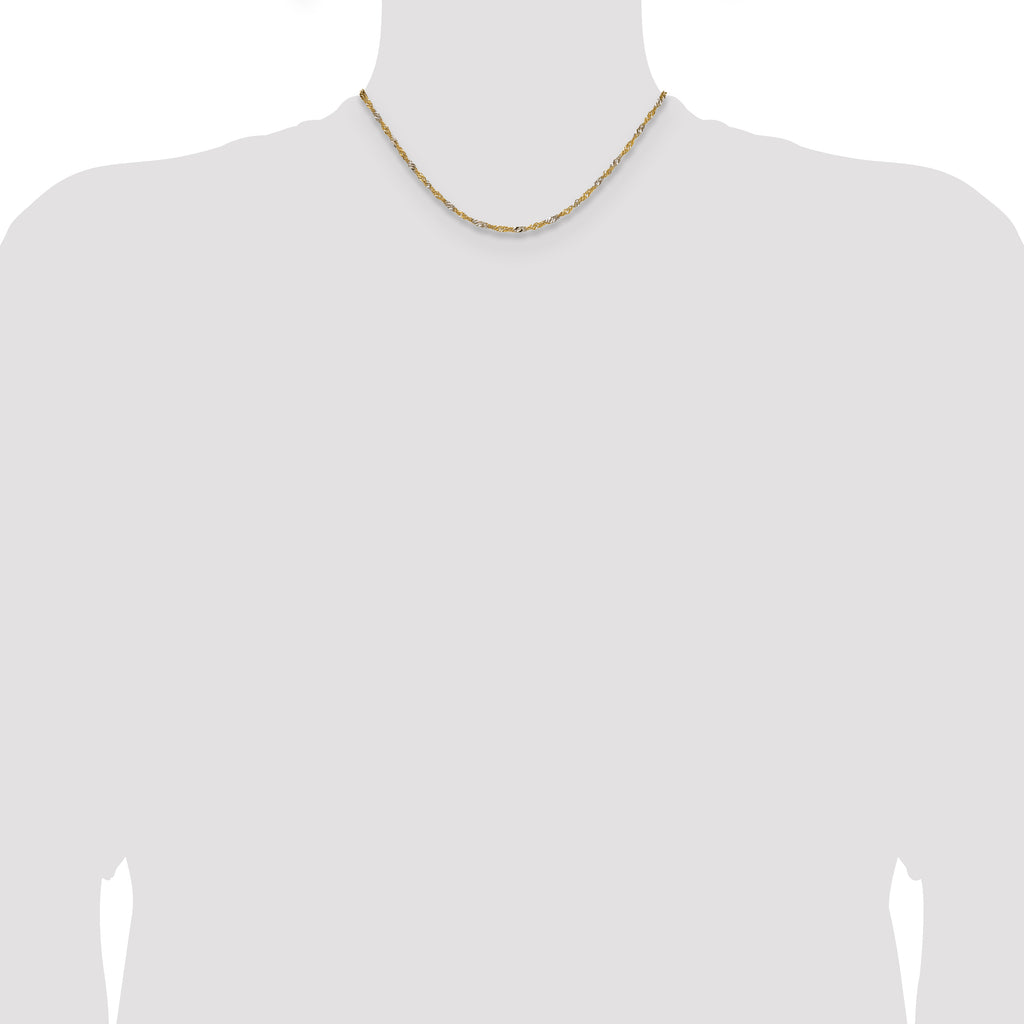 14k Yellow Gold with Rhodium 1.9mm Singapore Chain