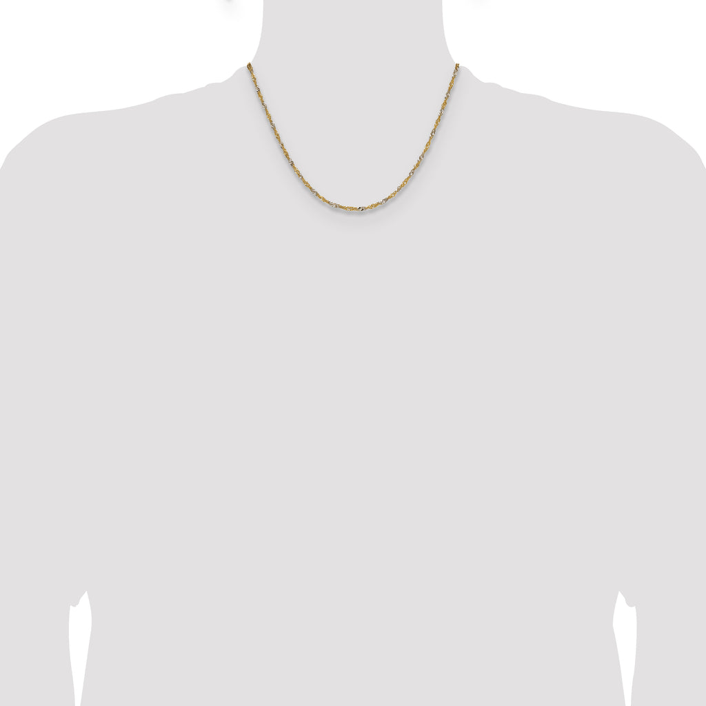 14k Yellow Gold with Rhodium 1.9mm Singapore Chain