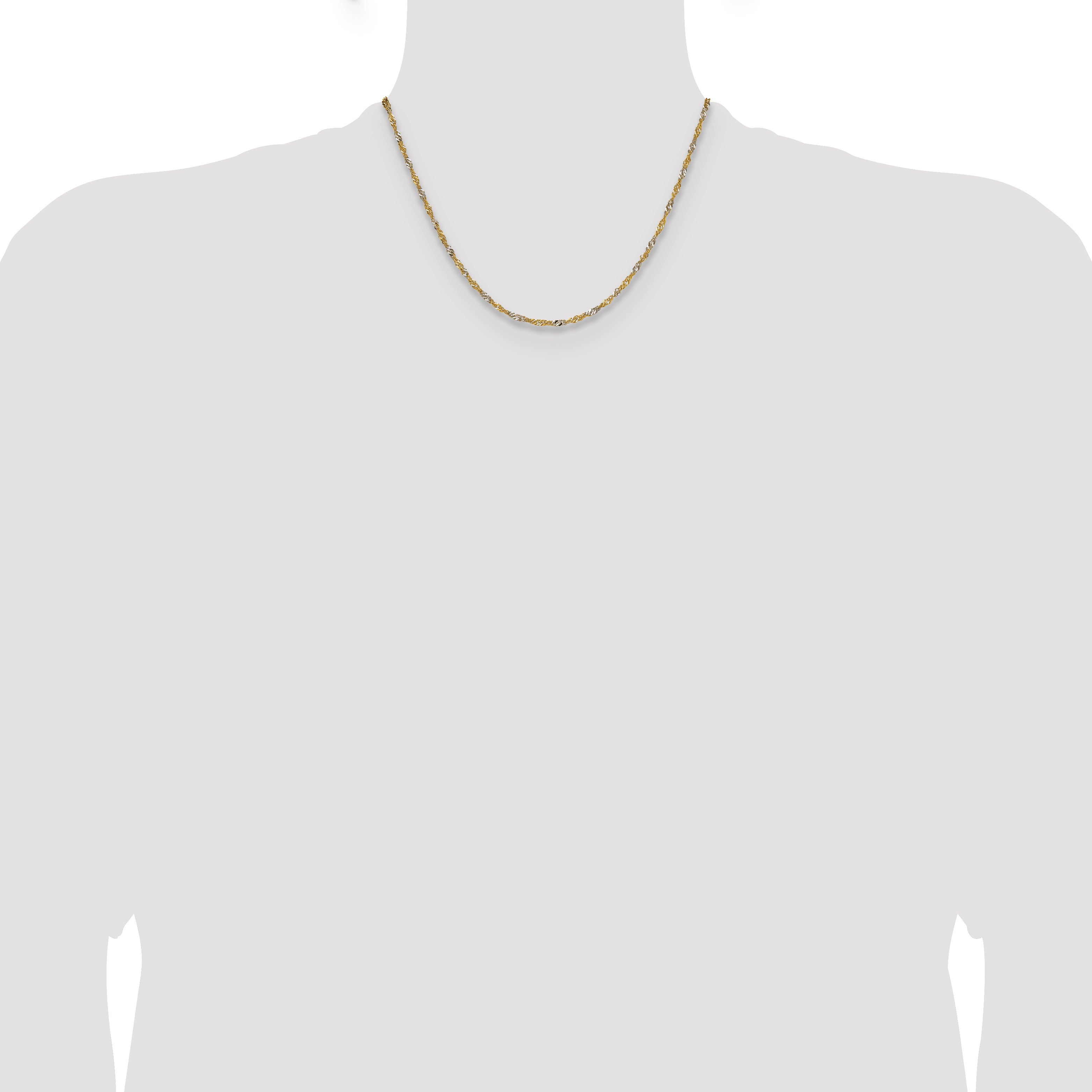 14k Yellow Gold with Rhodium 1.9mm Singapore Chain