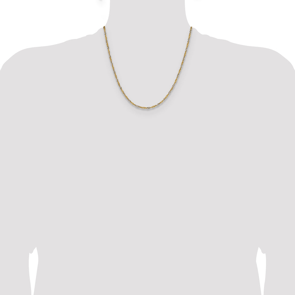 14k Yellow Gold with Rhodium 1.9mm Singapore Chain