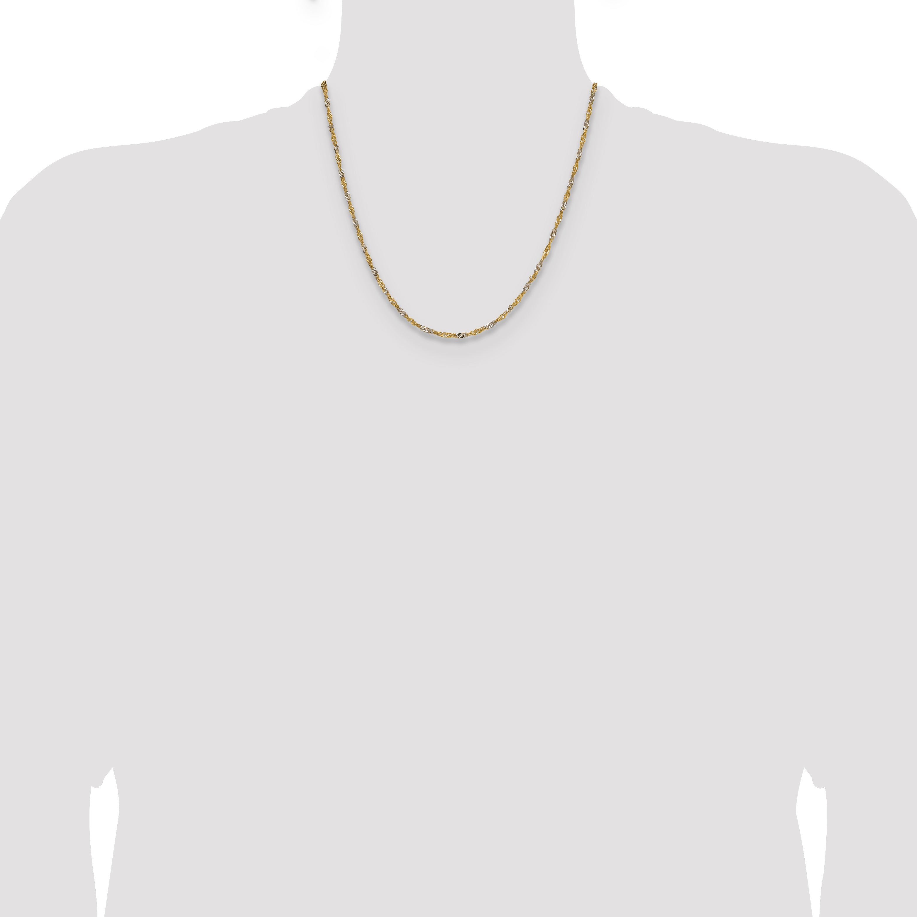 14k Yellow Gold with Rhodium 1.9mm Singapore Chain