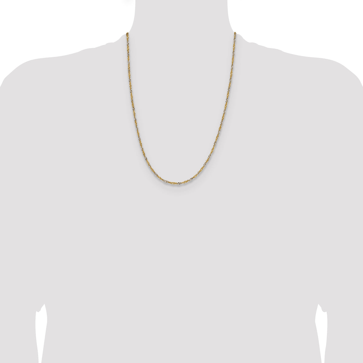 14k Yellow Gold with Rhodium 1.9mm Singapore Chain