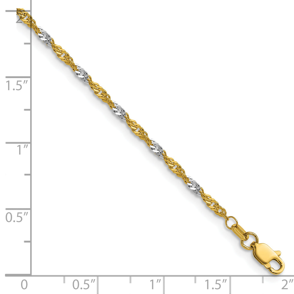 14k Yellow Gold with Rhodium 1.9mm Singapore Chain