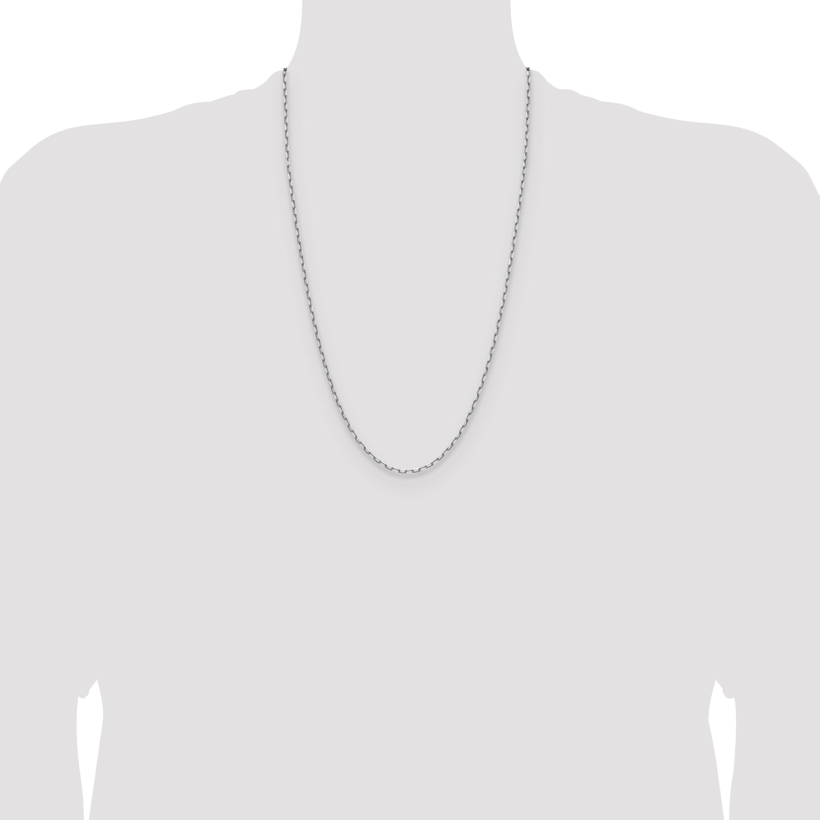 14k White Gold 2.1mm Solid Beveled Paperclip Chain