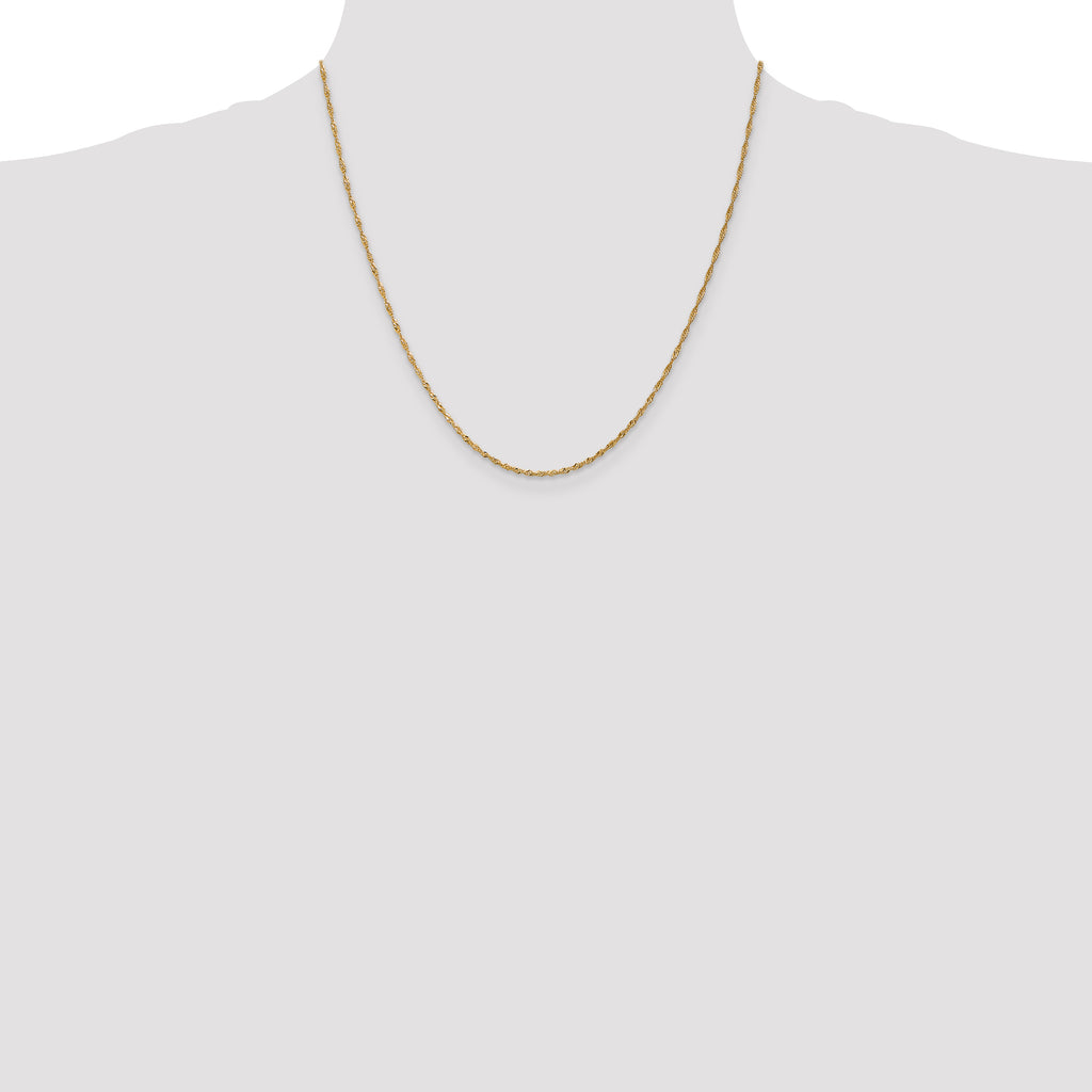 14K Yellow Gold Solid Singapore Chain Necklace 1.4mm