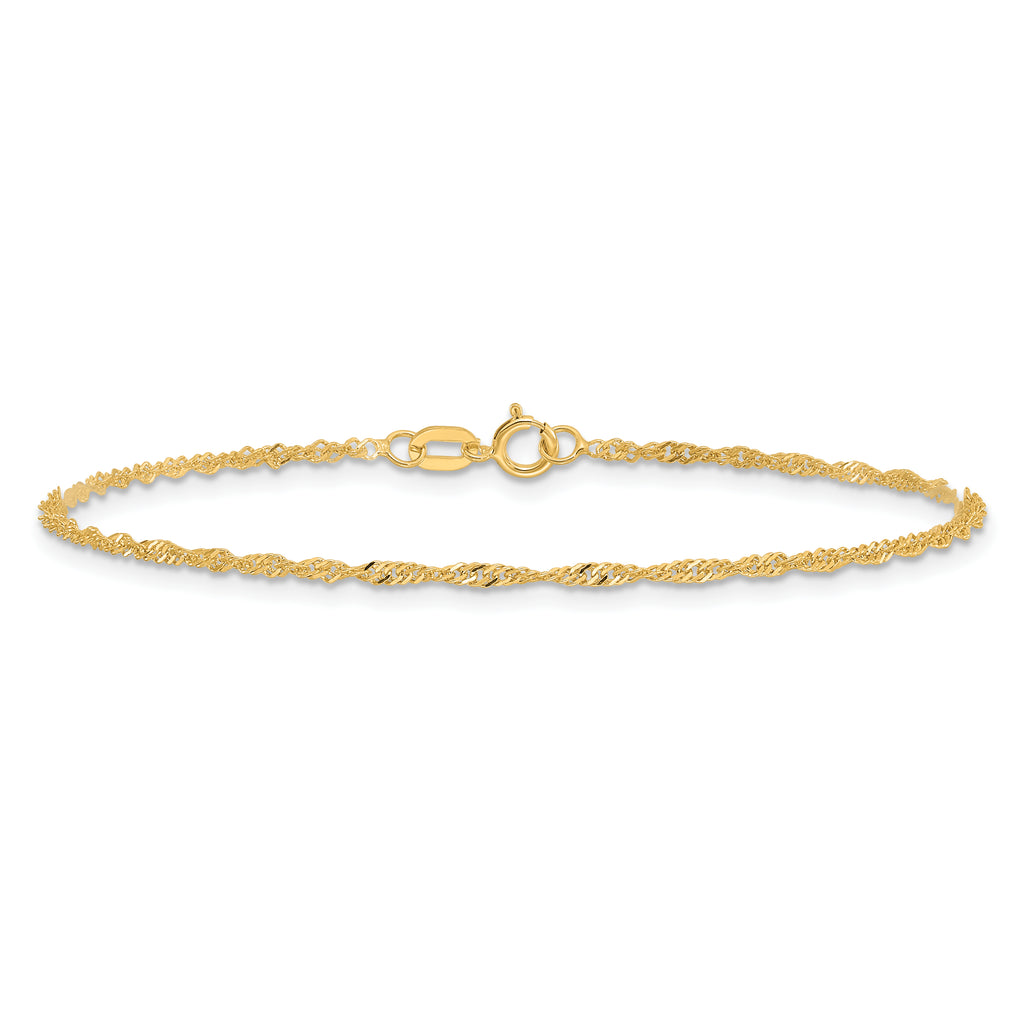 14K 9 inch 1.40mm Singapore with Spring Ring Clasp Anklet