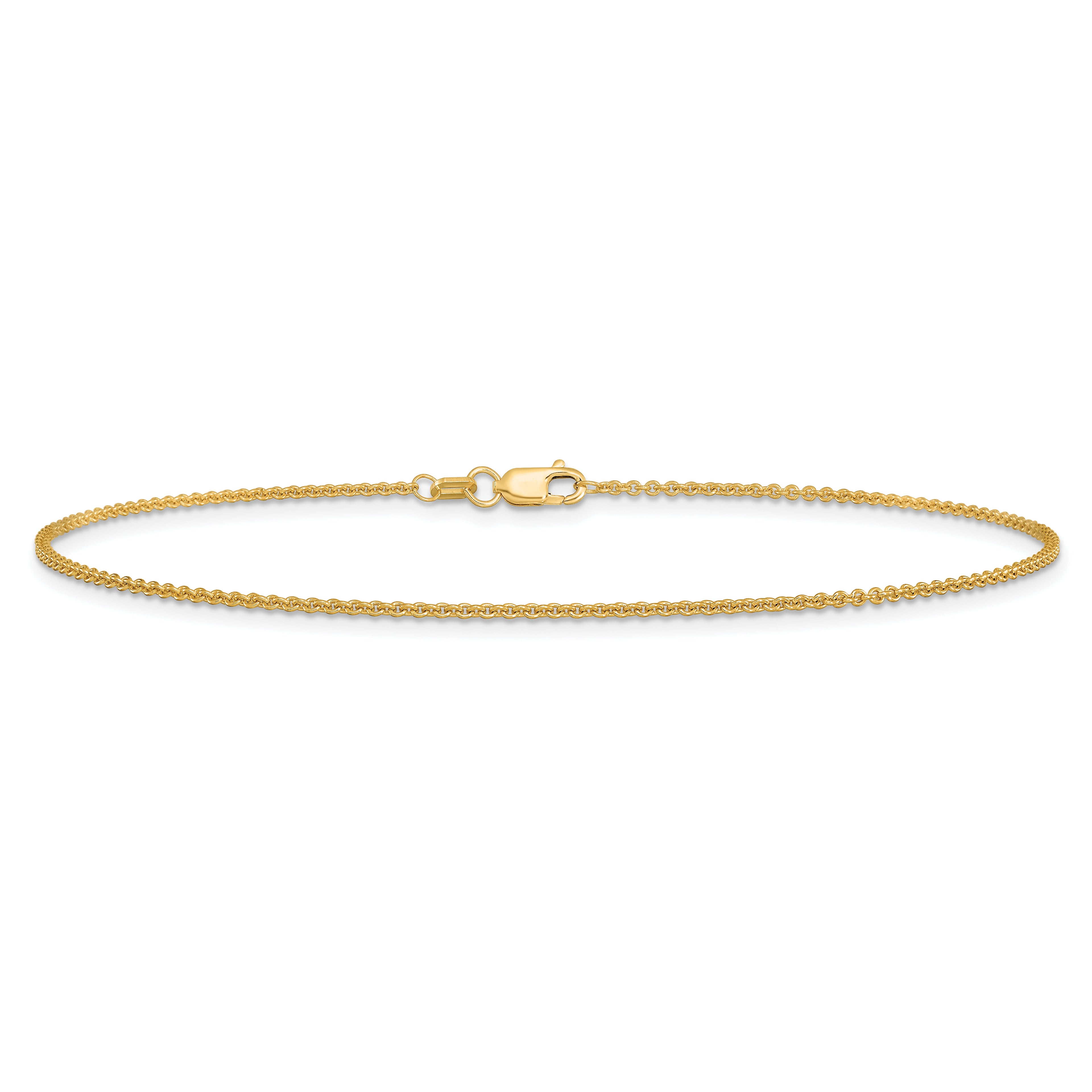 14K 10 inch 1.4mm Round Open Link Cable with Lobster Clasp Anklet
