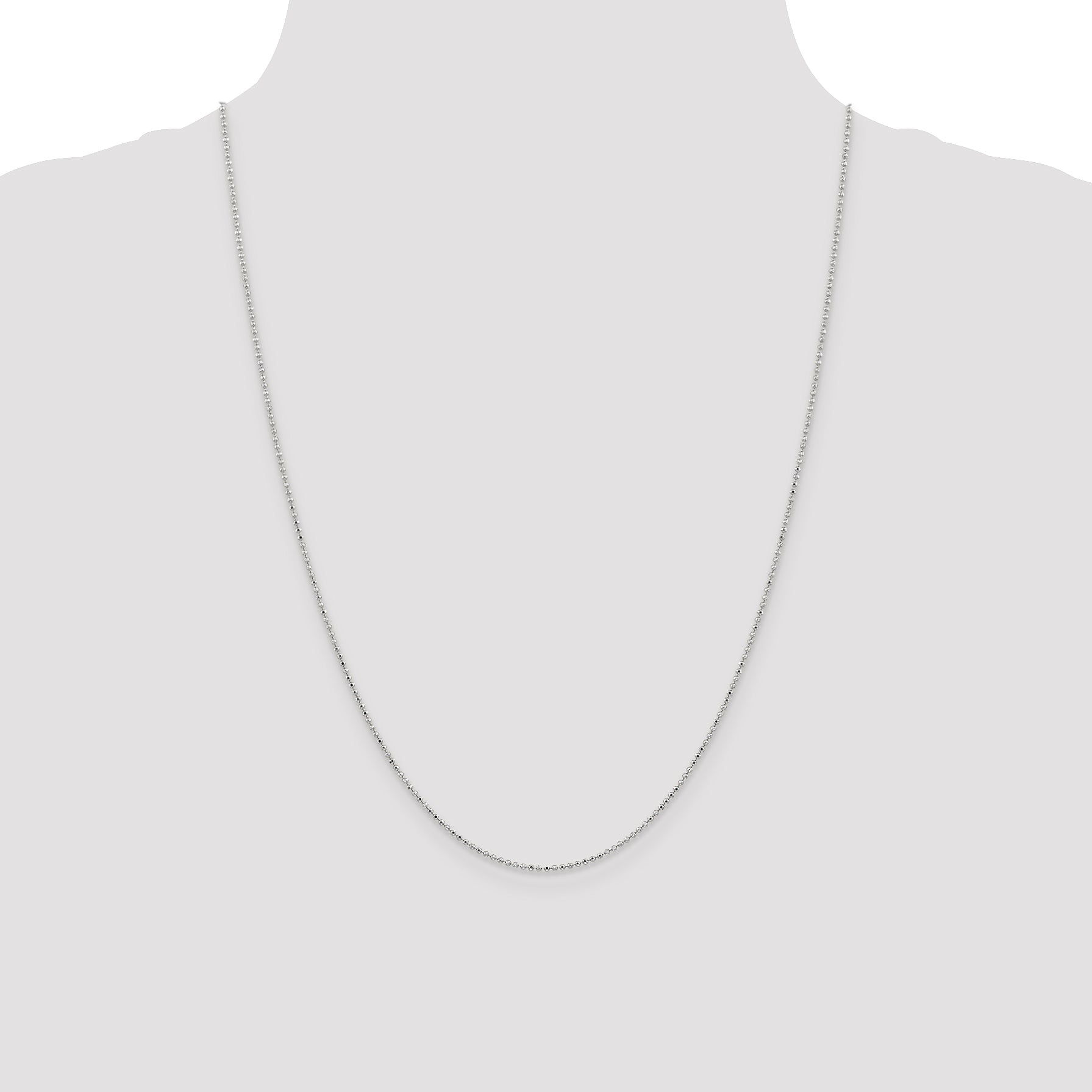 14K White Gold 24 inch 1.2mm Diamond-cut Beaded with Lobter Clasp Pendant Chain