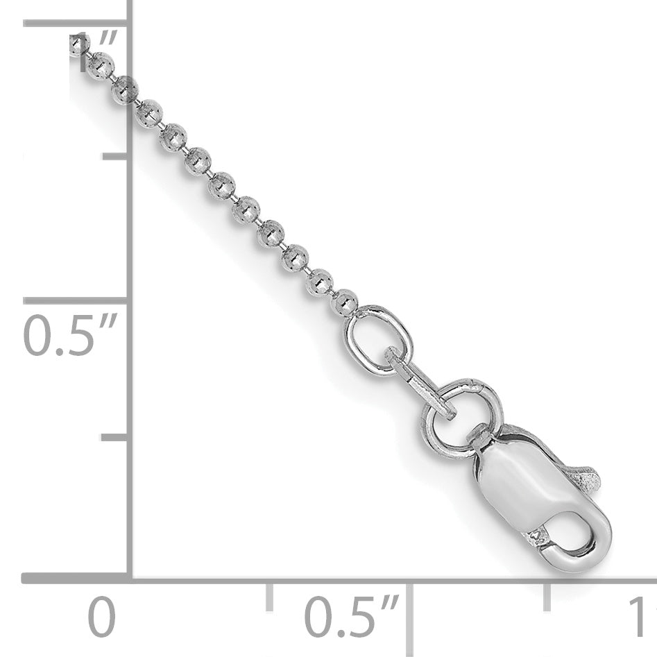 14K White Gold 10 inch 1.2mm Diamond-cut Beaded with Lobter Clasp Anklet