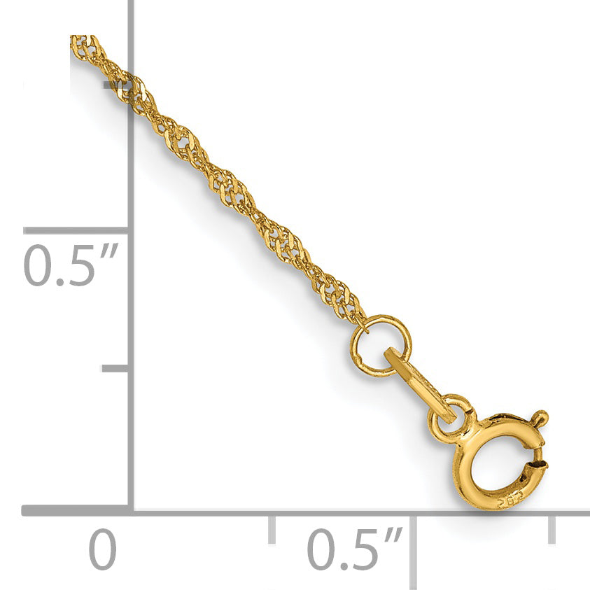 14K 10 inch 1.10mm Singapore with Spring Ring Clasp Anklet