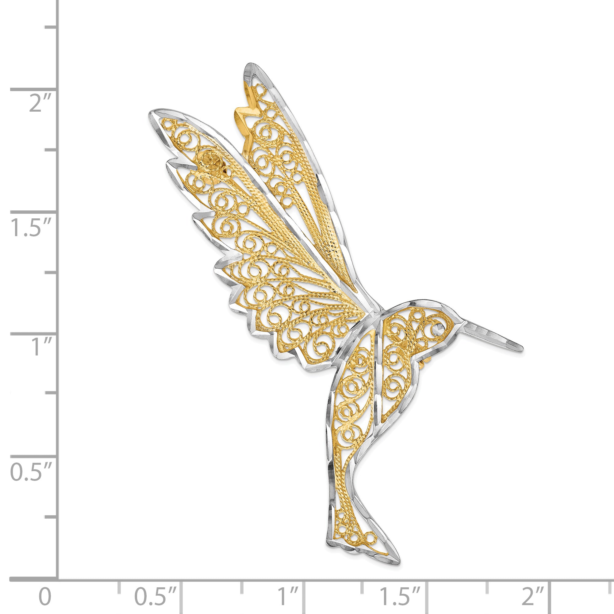 14k and White Rhodium Diamond-cut Filigree Hummingbird Pin Secondary image