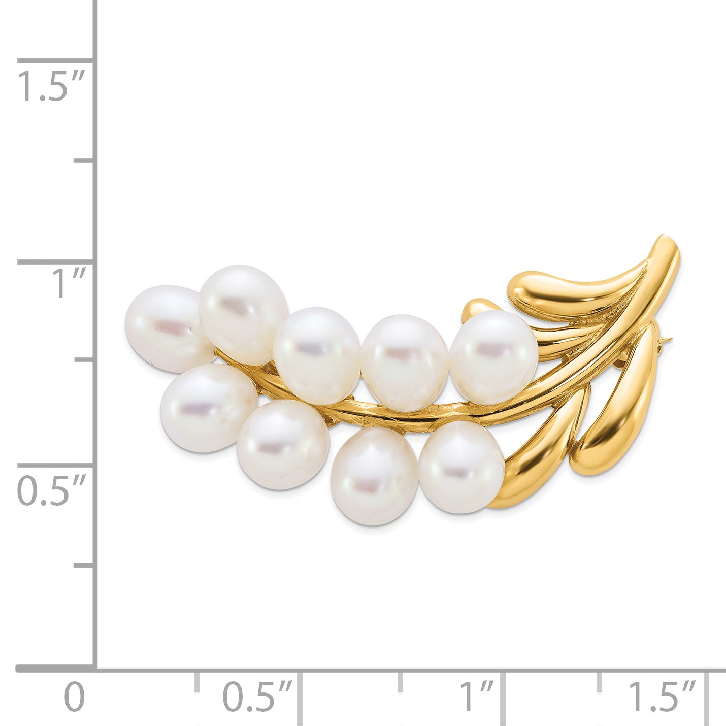 14k Polished Cluster 5-6mm White Rice Freshwater Cultured Pearl Pin Brooch Secondary image