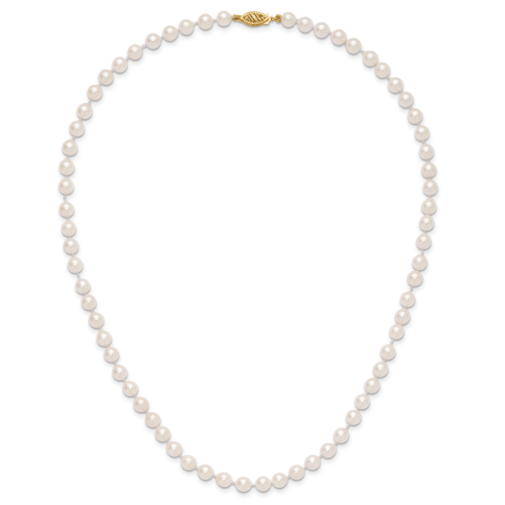 14k 5-6mm White Round Akoya Saltwater Cultured Pearl Necklace