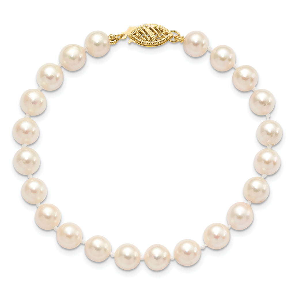 14k 6-7mm White Round Akoya Saltwater Cultured Pearl Necklace