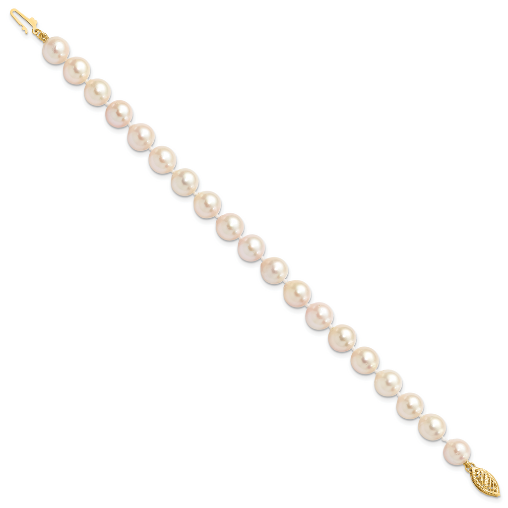 14k 7-8mm White Round Akoya Saltwater Cultured Pearl Necklace