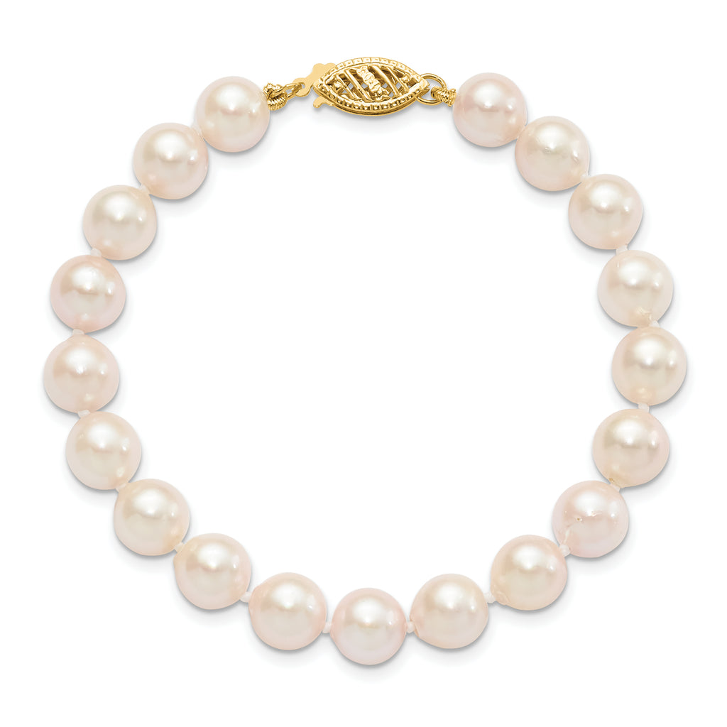14k 7-8mm White Round Akoya Saltwater Cultured Pearl Necklace