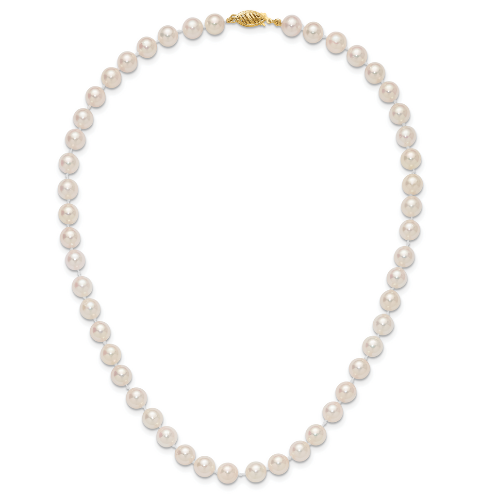 14k 7-8mm White Round Akoya Saltwater Cultured Pearl Necklace