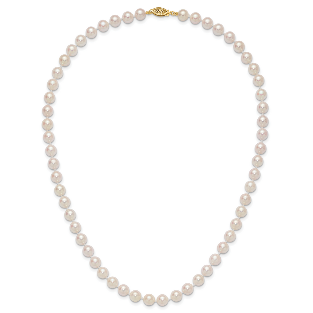 14k 7-8mm White Round Akoya Saltwater Cultured Pearl Necklace