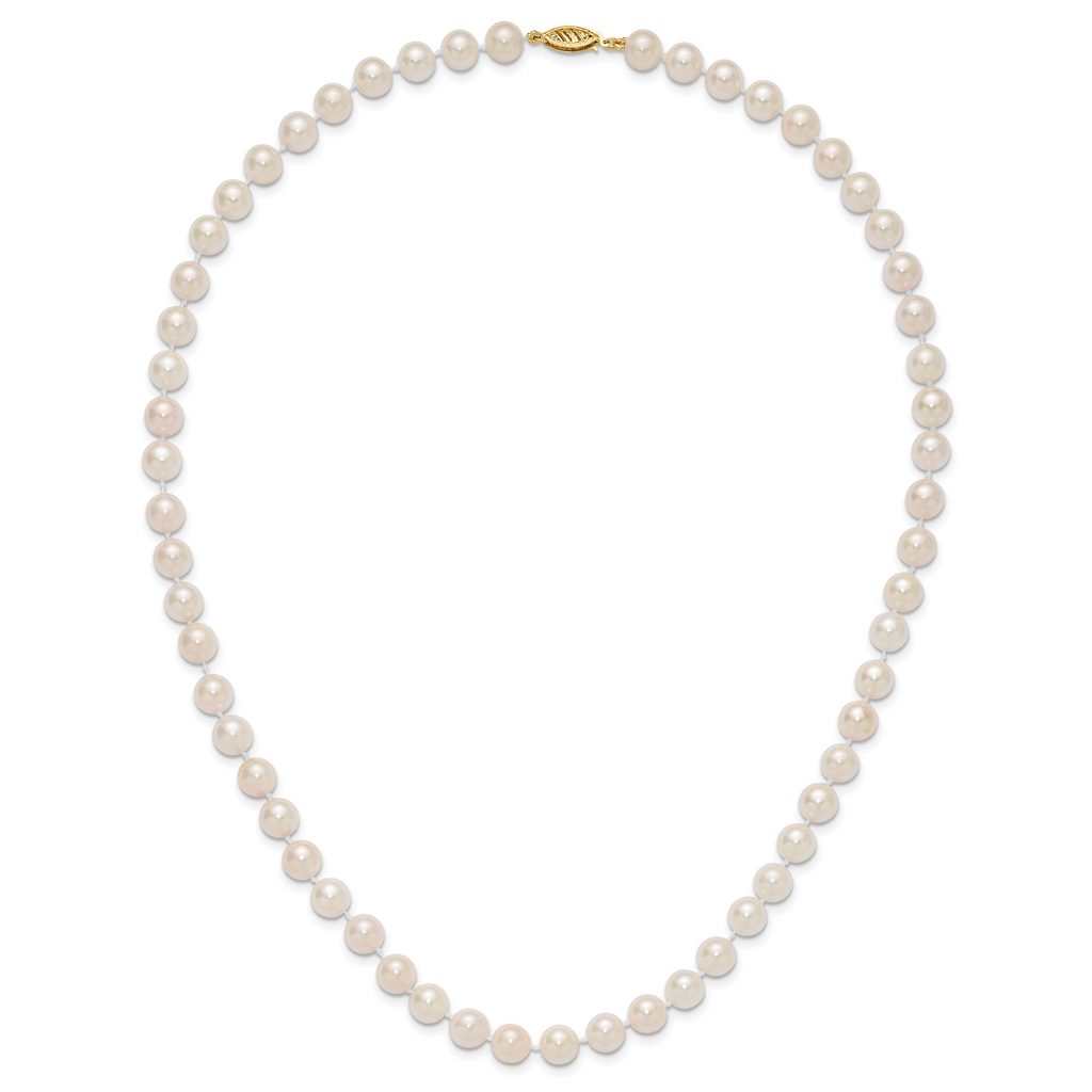 14k 7-8mm White Round Akoya Saltwater Cultured Pearl Necklace