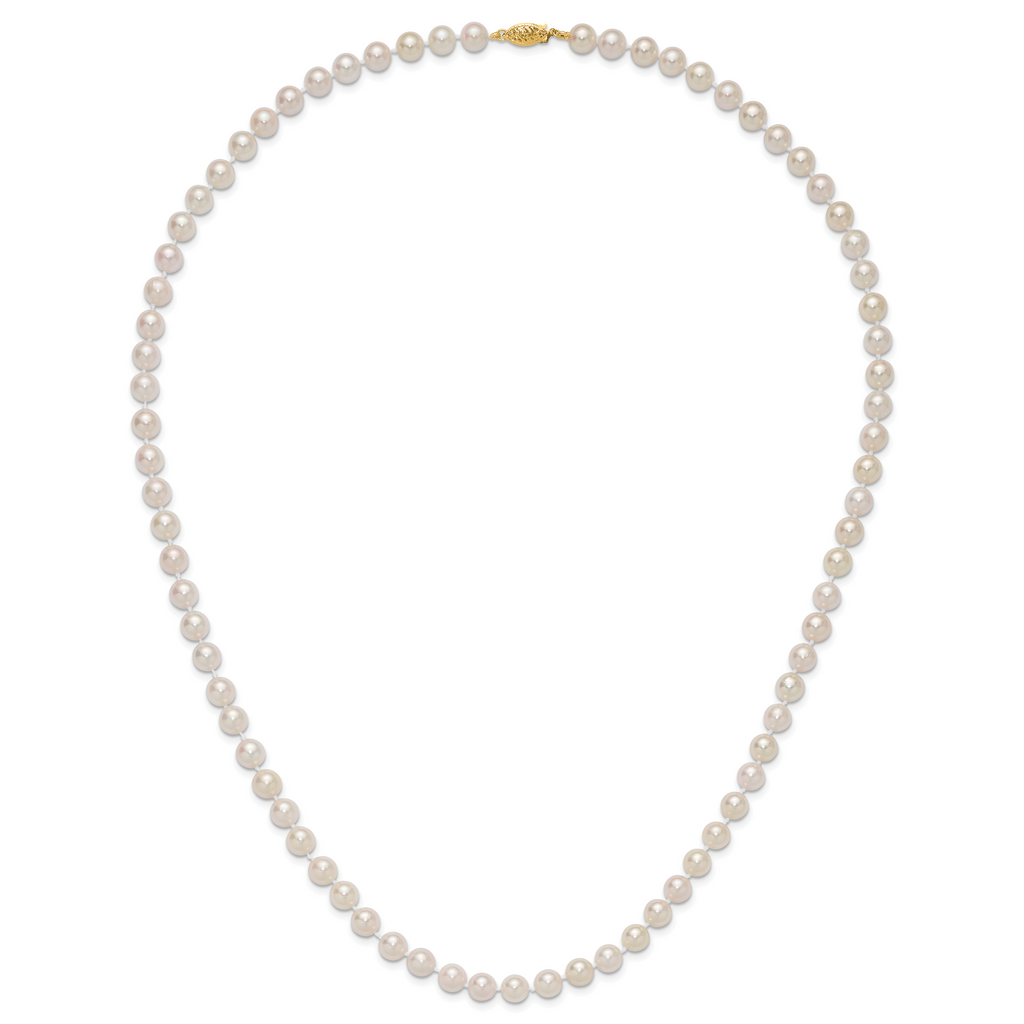 14k 7-8mm White Round Akoya Saltwater Cultured Pearl Necklace