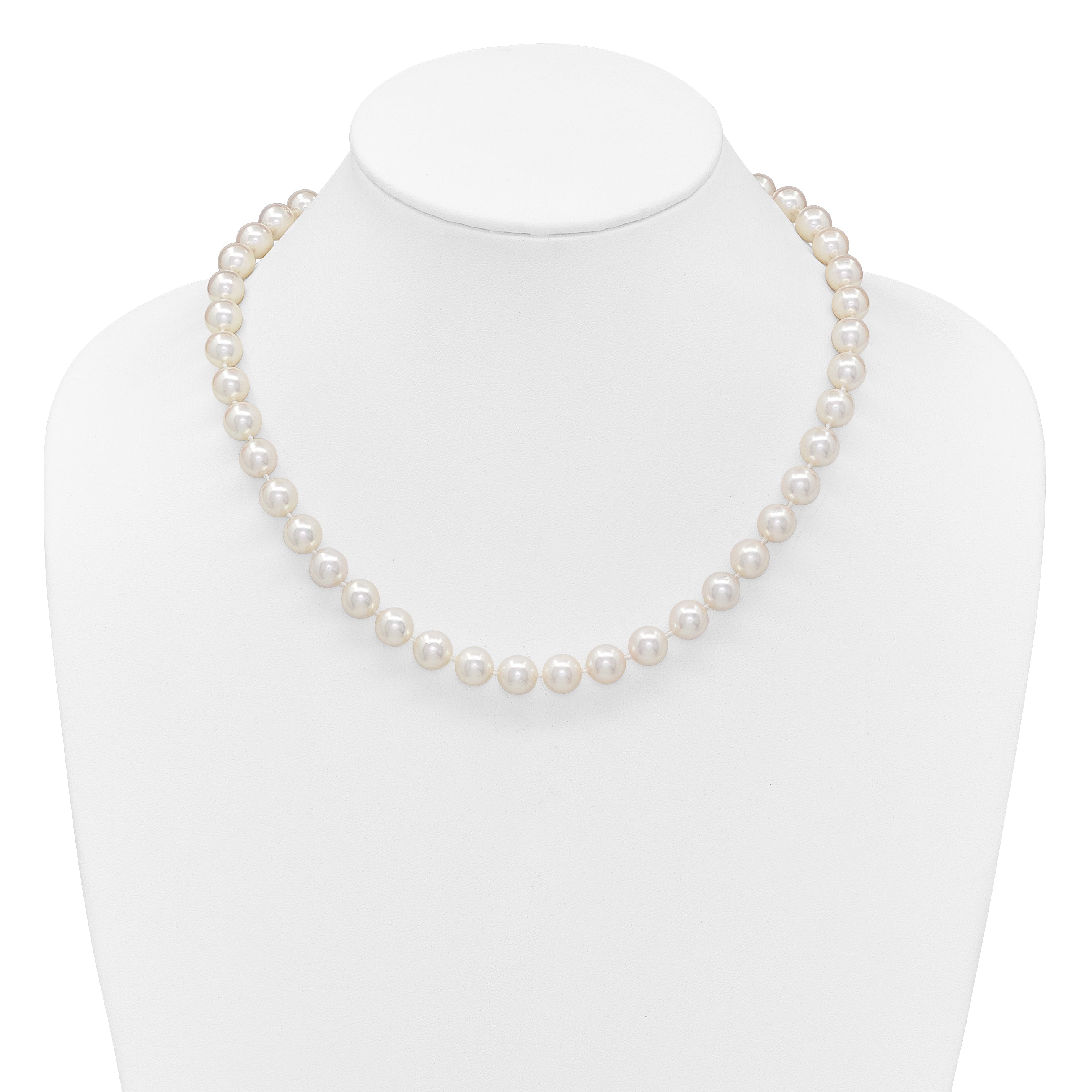 14k Polished 9-10mm Round White Akoya Saltwater Cultured Pearl 18 inch Necklace