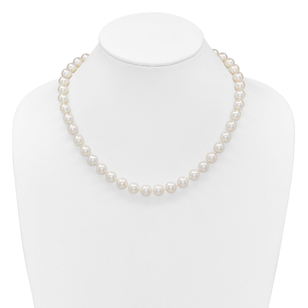 14k Polished 9-10mm Round White Akoya Saltwater Cultured Pearl 18 inch Necklace