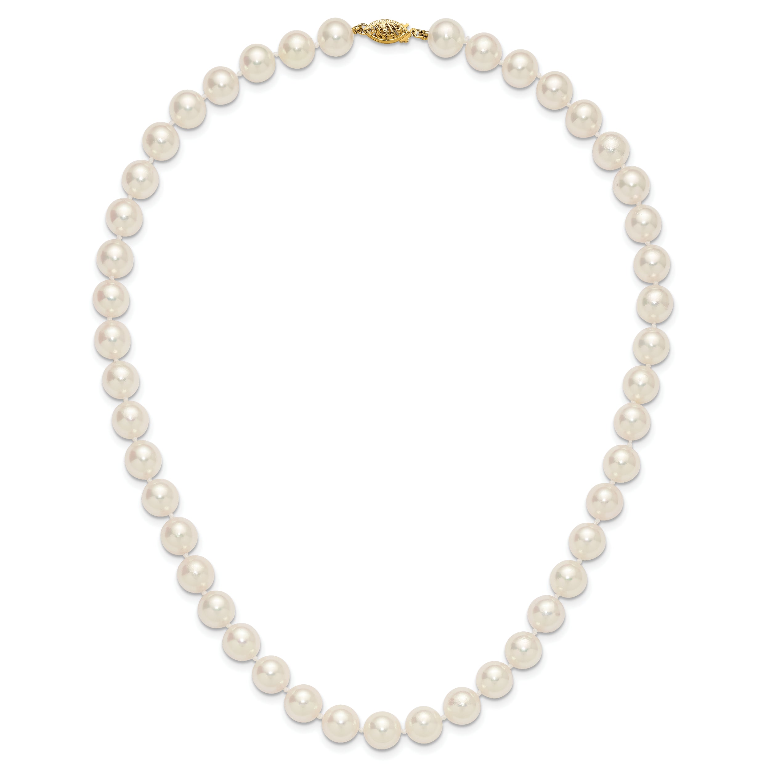 14k Polished 9-10mm Round White Akoya Saltwater Cultured Pearl 18 inch Necklace