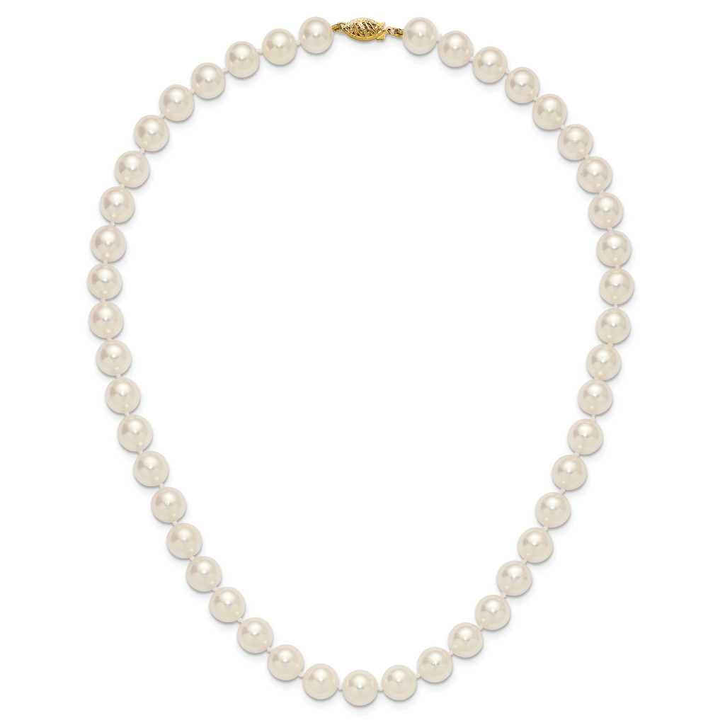 14k Polished 9-10mm Round White Akoya Saltwater Cultured Pearl 18 inch Necklace