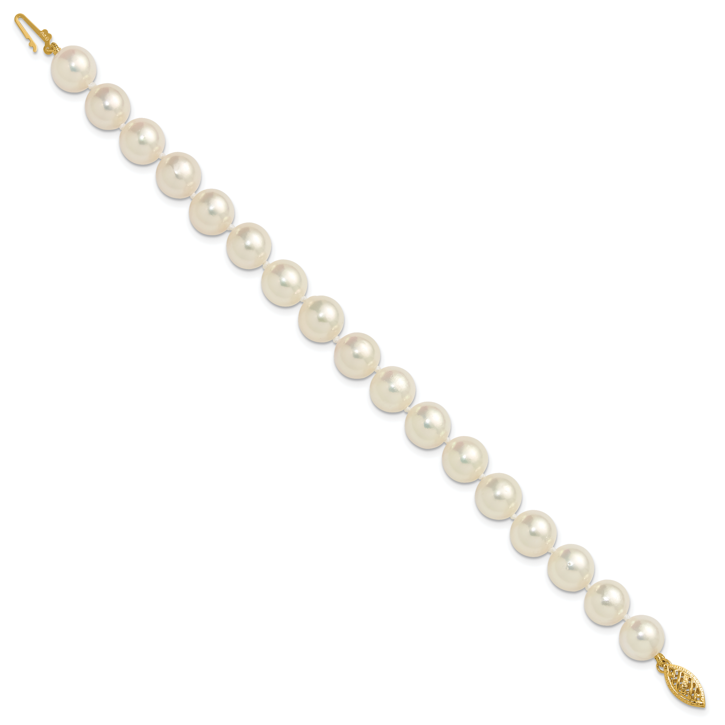 14k Polished 9-10mm Round White Akoya Saltwater Cultured Pearl 7 inch Bracelet Secondary image