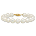14k Polished 9-10mm Round White Akoya Saltwater Cultured Pearl 7 inch Bracelet