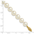 14k Polished 9-10mm Round White Akoya Saltwater Cultured Pearl 7 inch Bracelet