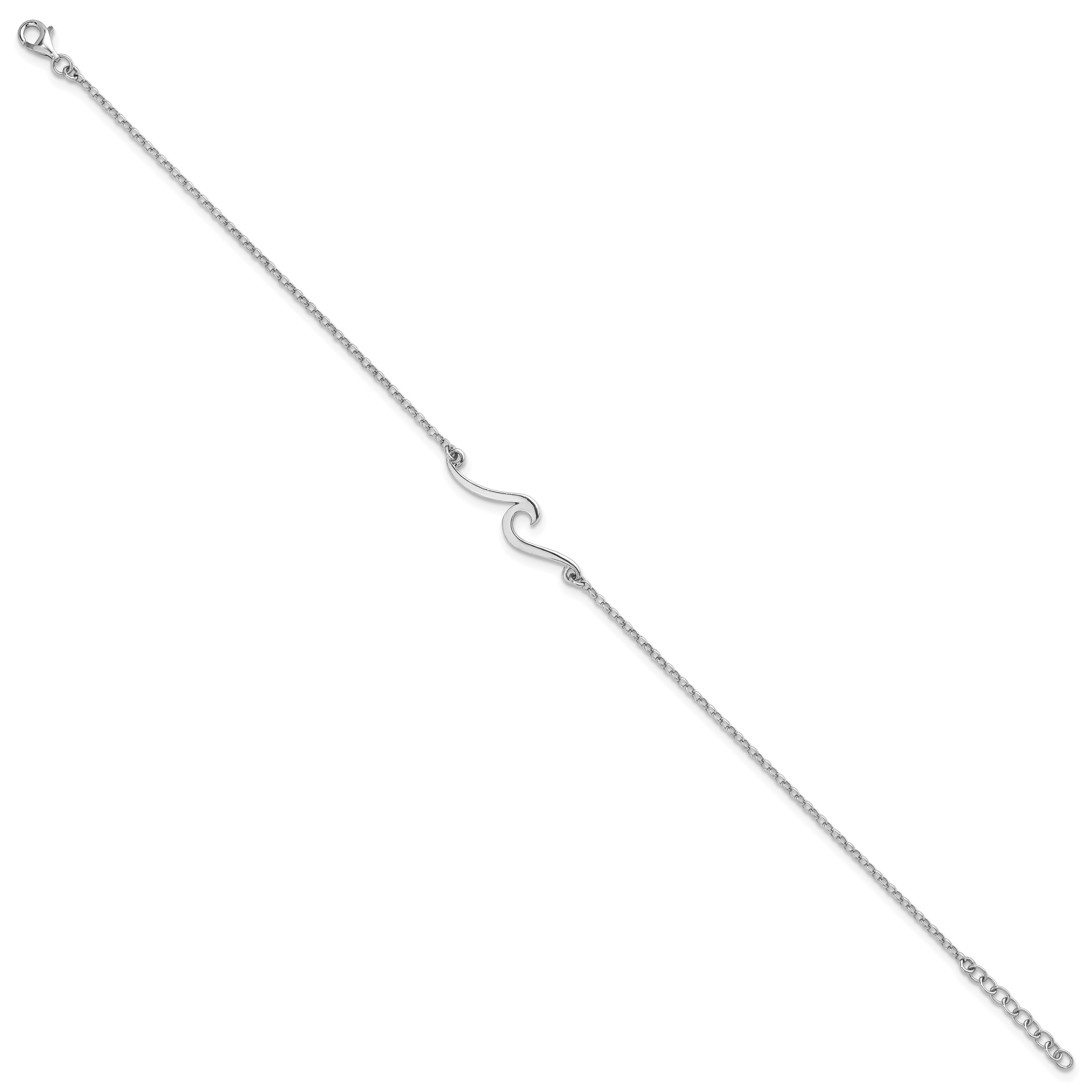 Sterling Silver Rhodium-plated Wave 9 inch Plus 1 inch Extender - Total 10 inch Anklet Secondary image