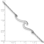 Sterling Silver Rhodium-plated Wave 9 inch Plus 1 inch Extender - Total 10 inch Anklet
